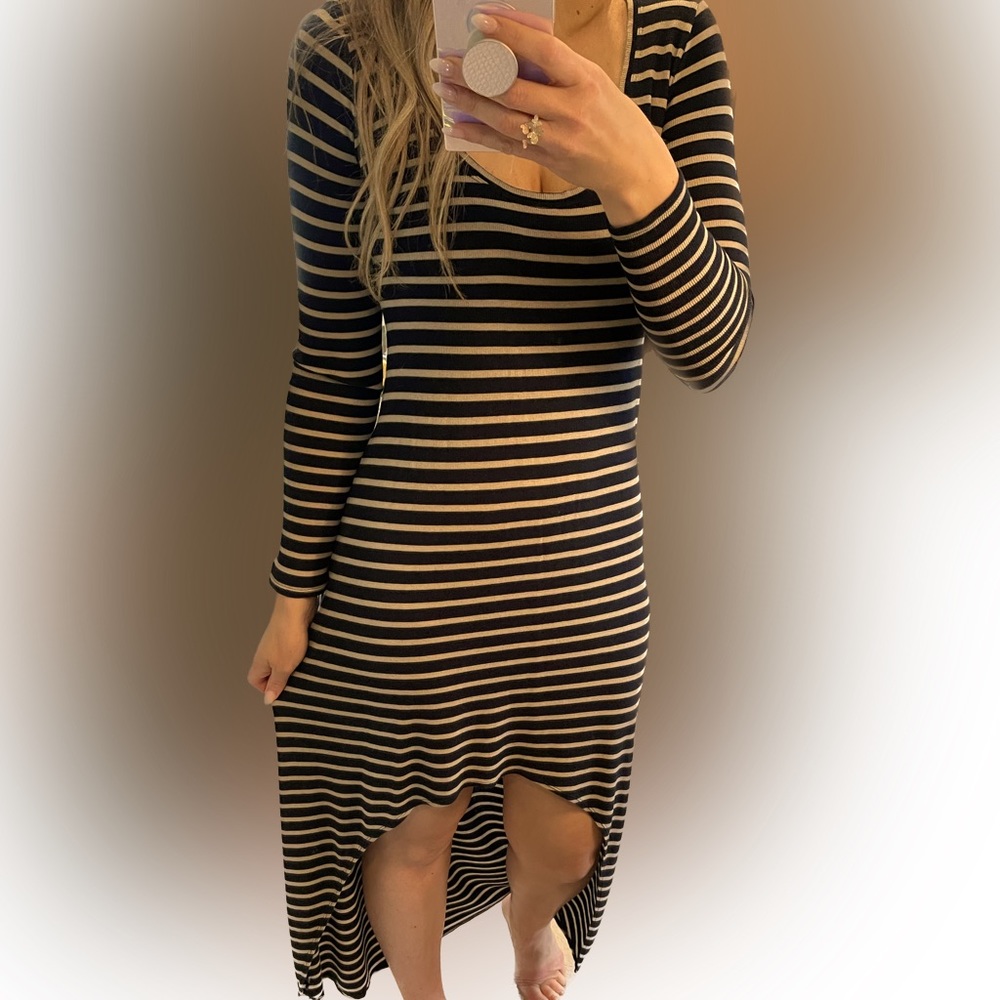 BCBG Ribbed High-Low Long Sleeve Dress